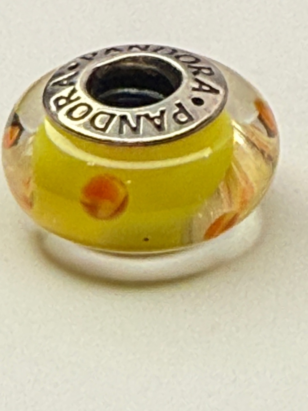 Retired Pandora Yellow Orange Polka Dot Murano Charm 790623 925 ALE